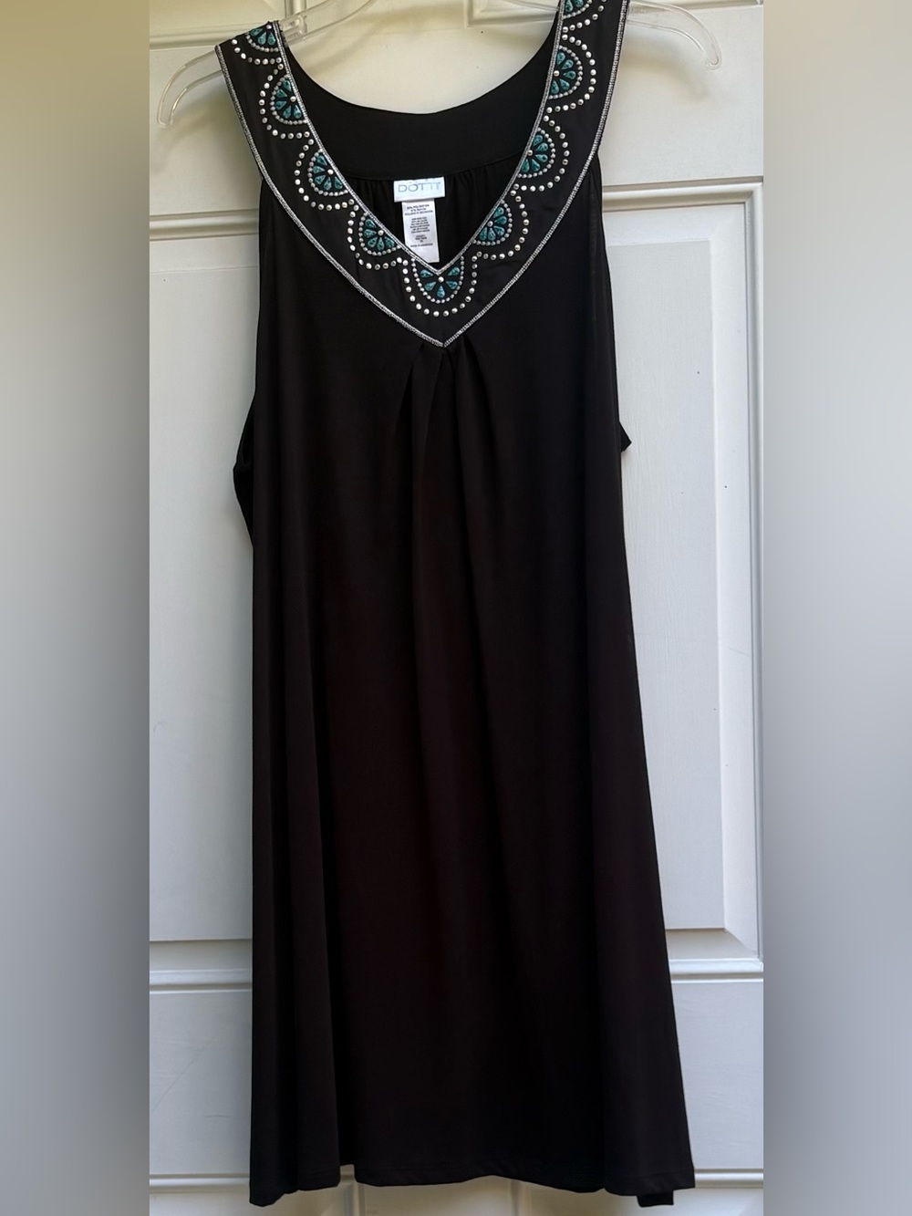 Dotti Black Sleeveless Top with Turquoise Beaded V-Neck 1X
